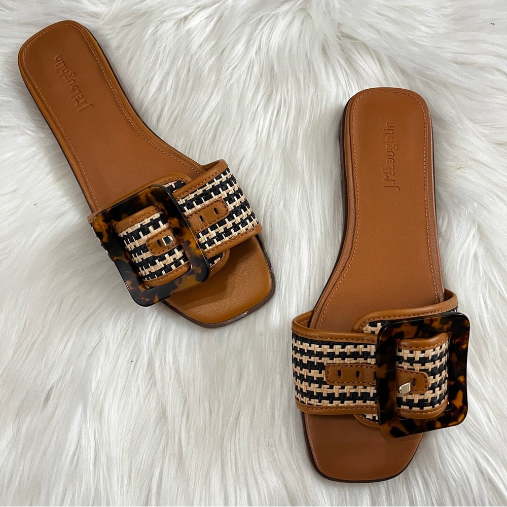J. McLaughlin Alaia Buckle Sandal Slides Tortoise Shell Houndstooth Flats sz. 8
